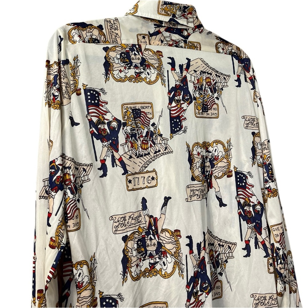 Vintage Martell 1776 Independence Day American Revolution Print Point Neck Sz M - Picture 5 of 15
